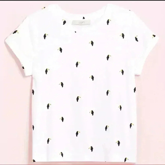 Loft White Toucan Print Tee Shirt Medium - Picture 1 of 5
